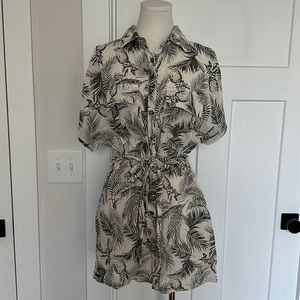 Gauzy Buttondown Romper with Palm Leaf Print